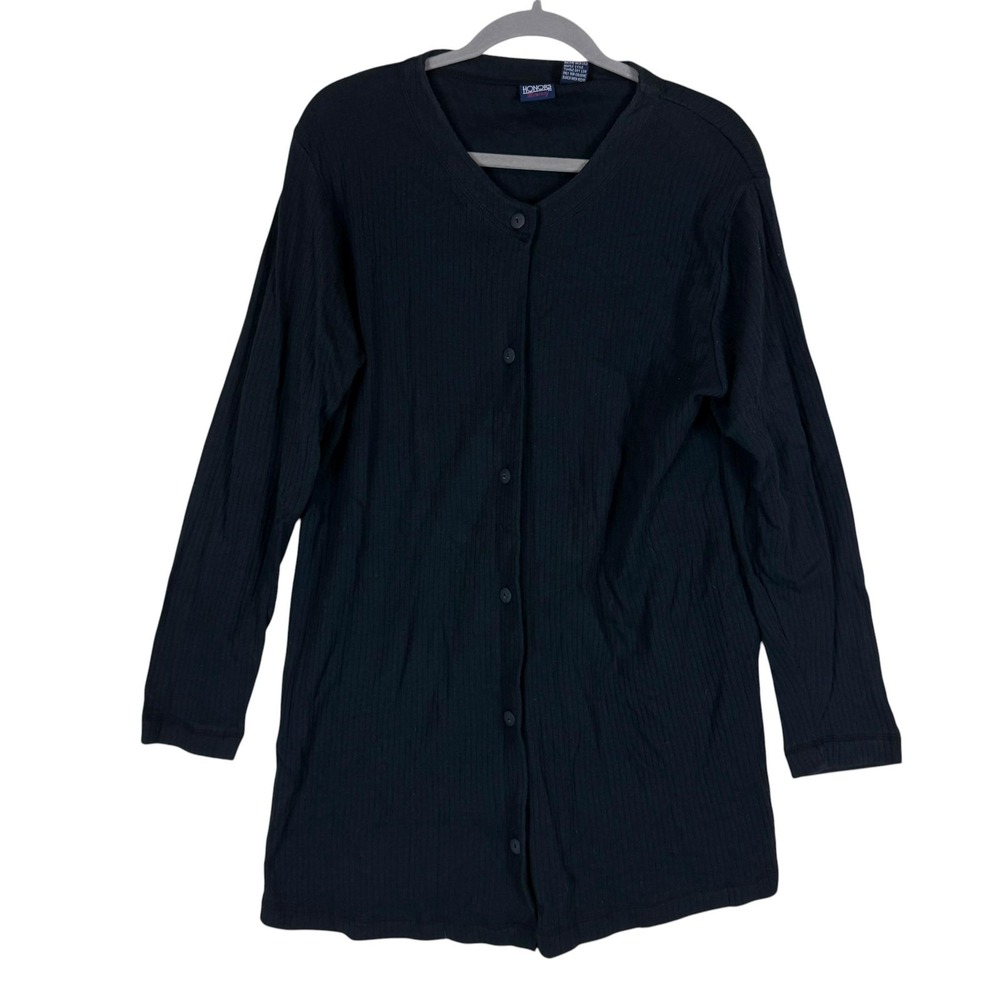 HONORS Maternity Shirt Womens Medium Black V Neck Button Front Long Sleeve